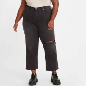 Levi's Black Wedgie Straight Leg Jeans‎ Distressed Plus Size 22W Casual Grunge